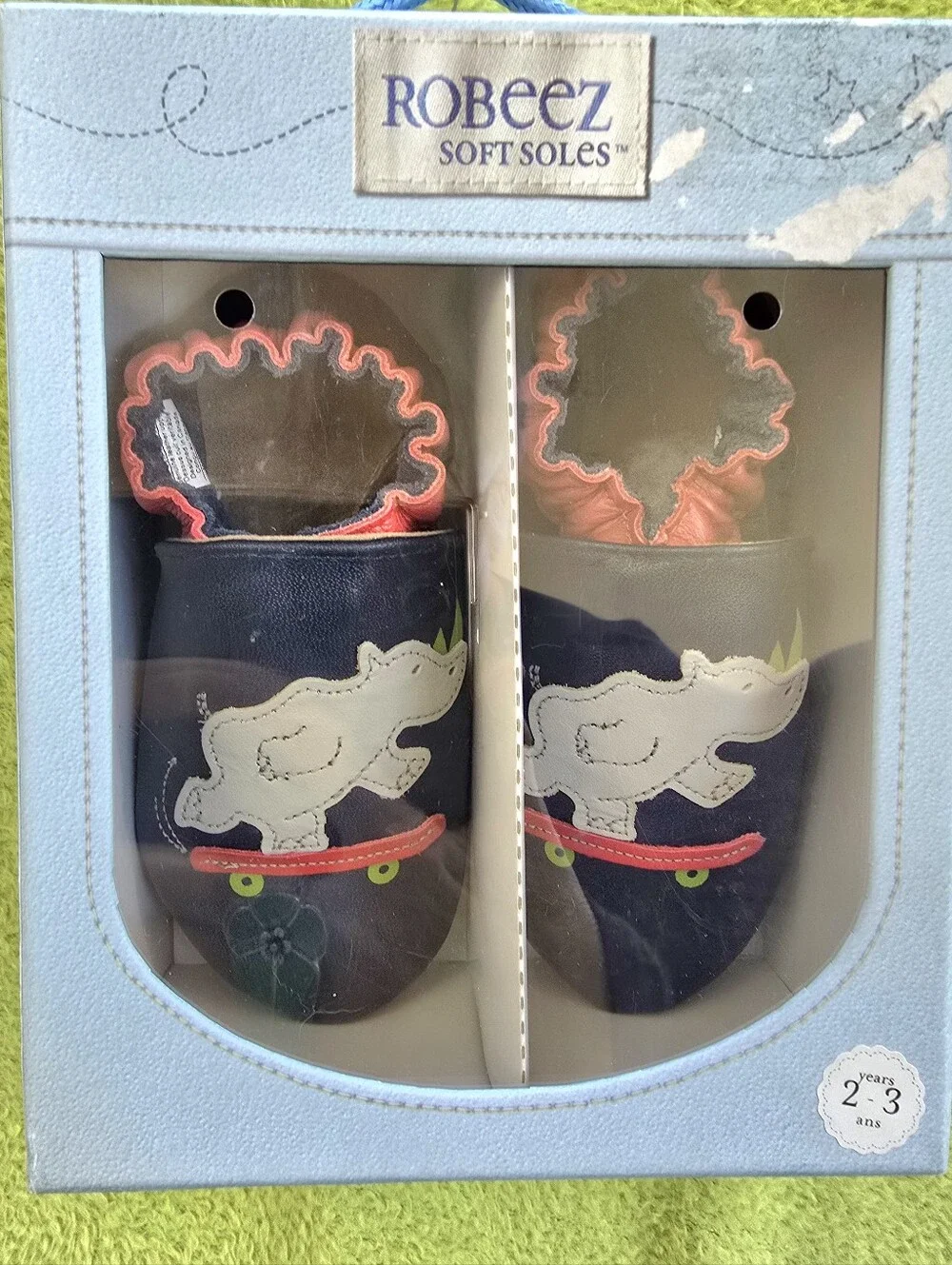 NWT NIB 3-4 yrs Baby BOYS SOFT SOLES Skater Rhino Navy ROBEEZ LEATHER SHOES (Q1)